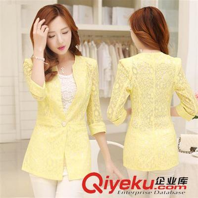 2014夏裝韓版修身中長(zhǎng)款提花蕾絲七分袖小西裝 時(shí)尚與優(yōu)雅的完美結(jié)合